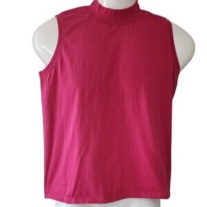 Hanes Her Way Fuchsia Sleeveless 100 % Cotton Mock Turtleneck Womens Size Medium